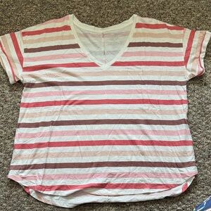 Maurices Pink and Brown Striped V-Neck Tee